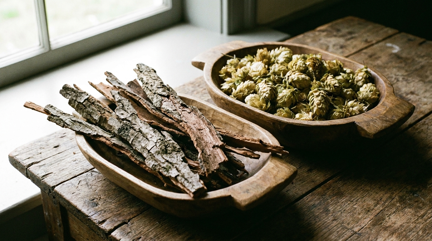 Dubová kůra a chmelové šištice jako přírodní konzervanty - domácí výroba z vlastní zahrady