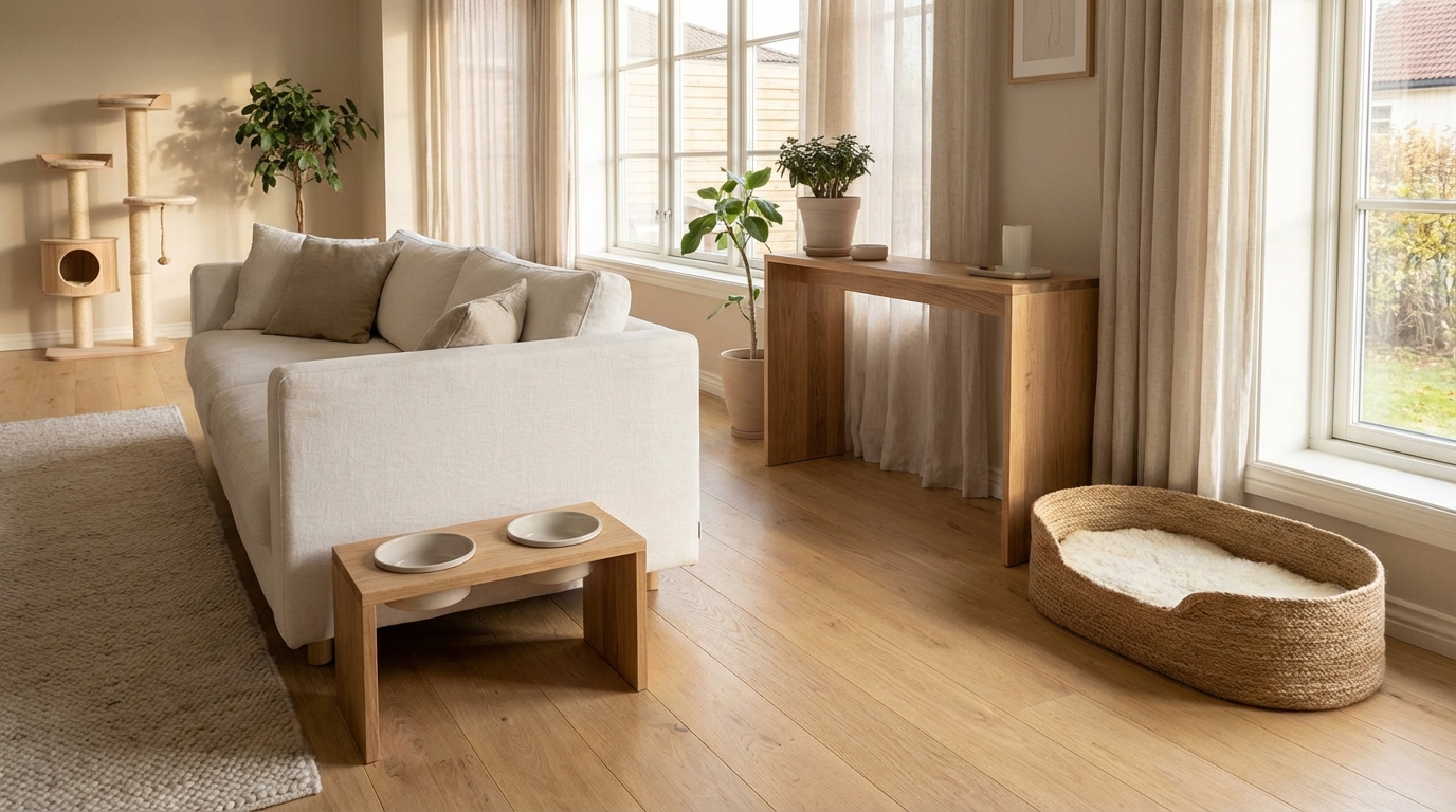Designové řešení pro domácí zvířata: Jak elegantně začlenit potřeby mazlíčků do stylu bytu