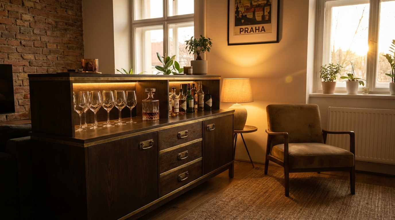 Domácí bar v českém bytě: Jak vytvořit elegantní vinný koutek i v malém prostoru
