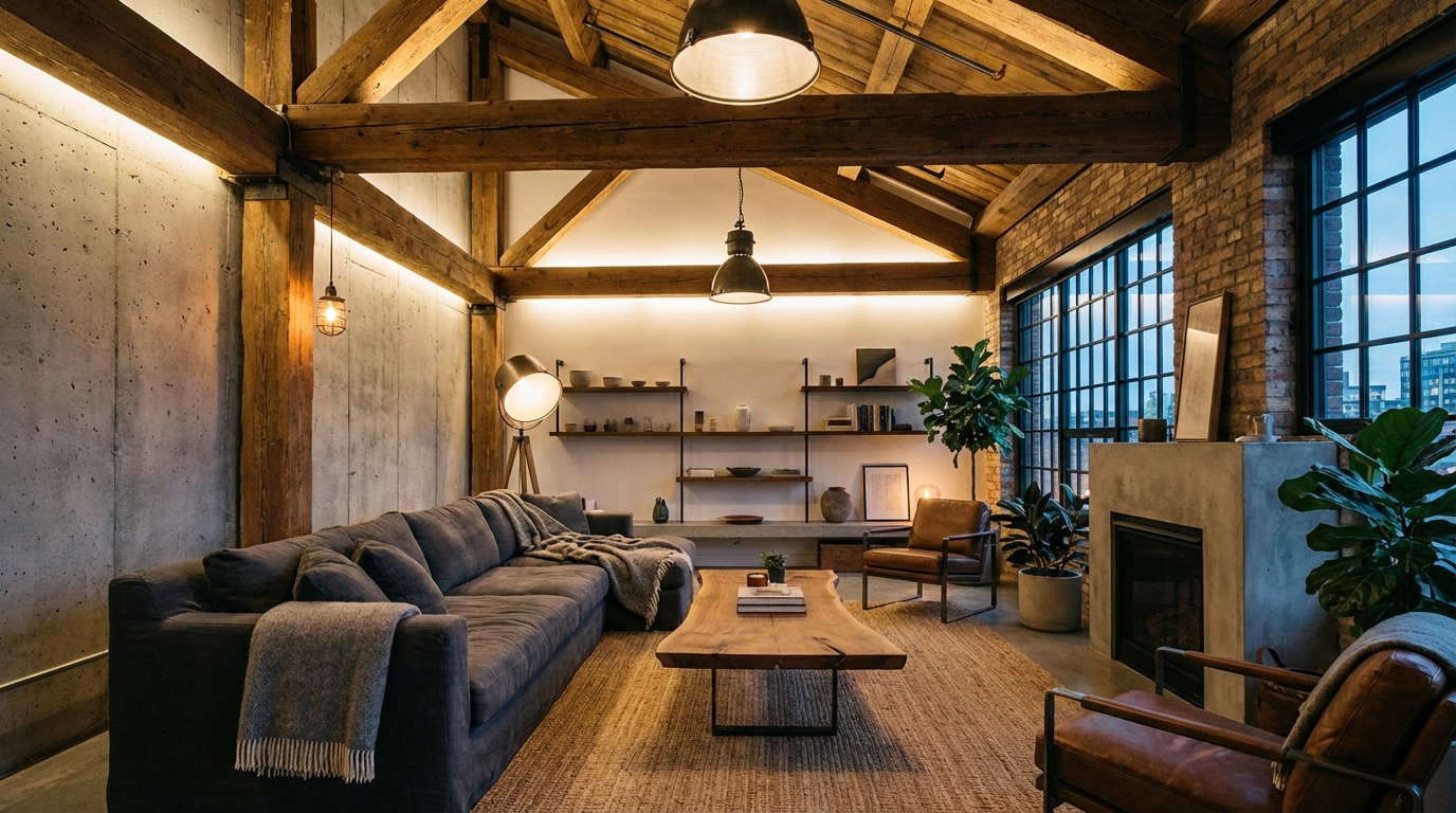 Stropní trámy a industriální prvky: Jak elegantně začlenit surovost do moderního domova